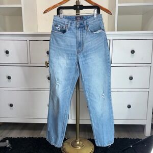 Abercrombie Fitch Ultra High Rise Mom Jean Light Wash Distressed Denim Size 25